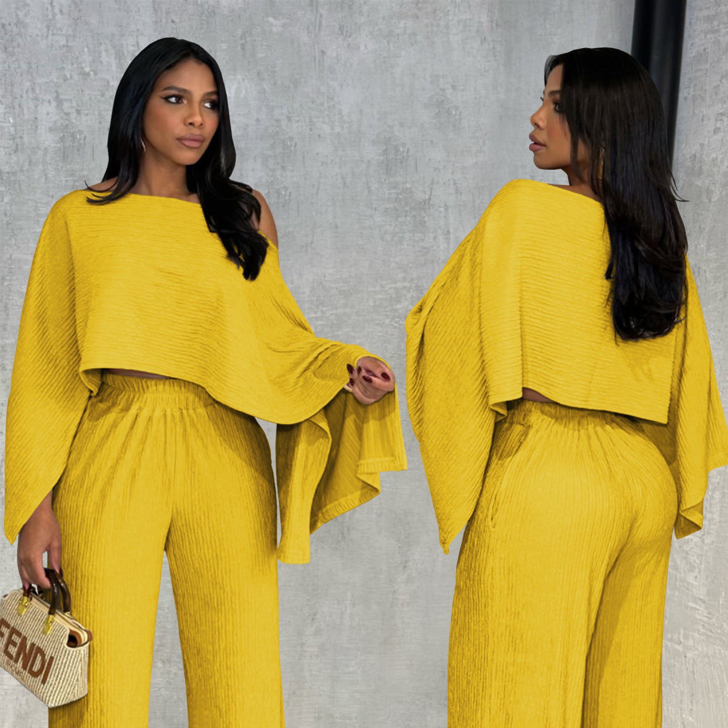 Einfarbiger zweiteiliger Damen-Set mit lässigem Oberteil und langer Hose