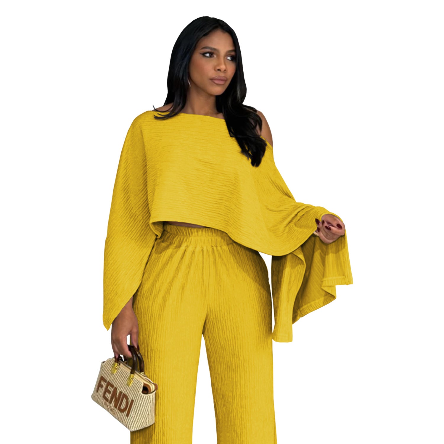 Einfarbiger zweiteiliger Damen-Set mit lässigem Oberteil und langer Hose