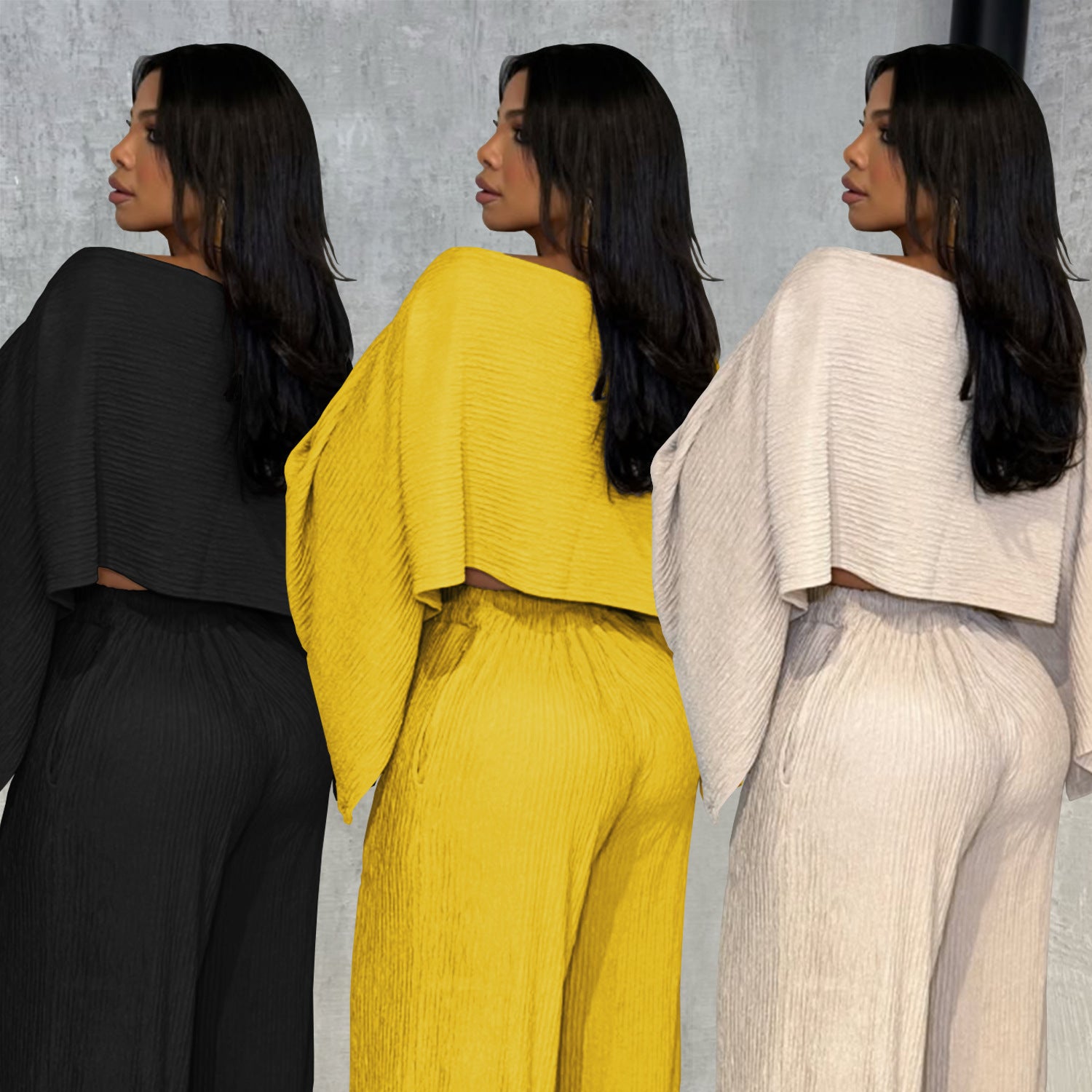 Einfarbiger zweiteiliger Damen-Set mit lässigem Oberteil und langer Hose