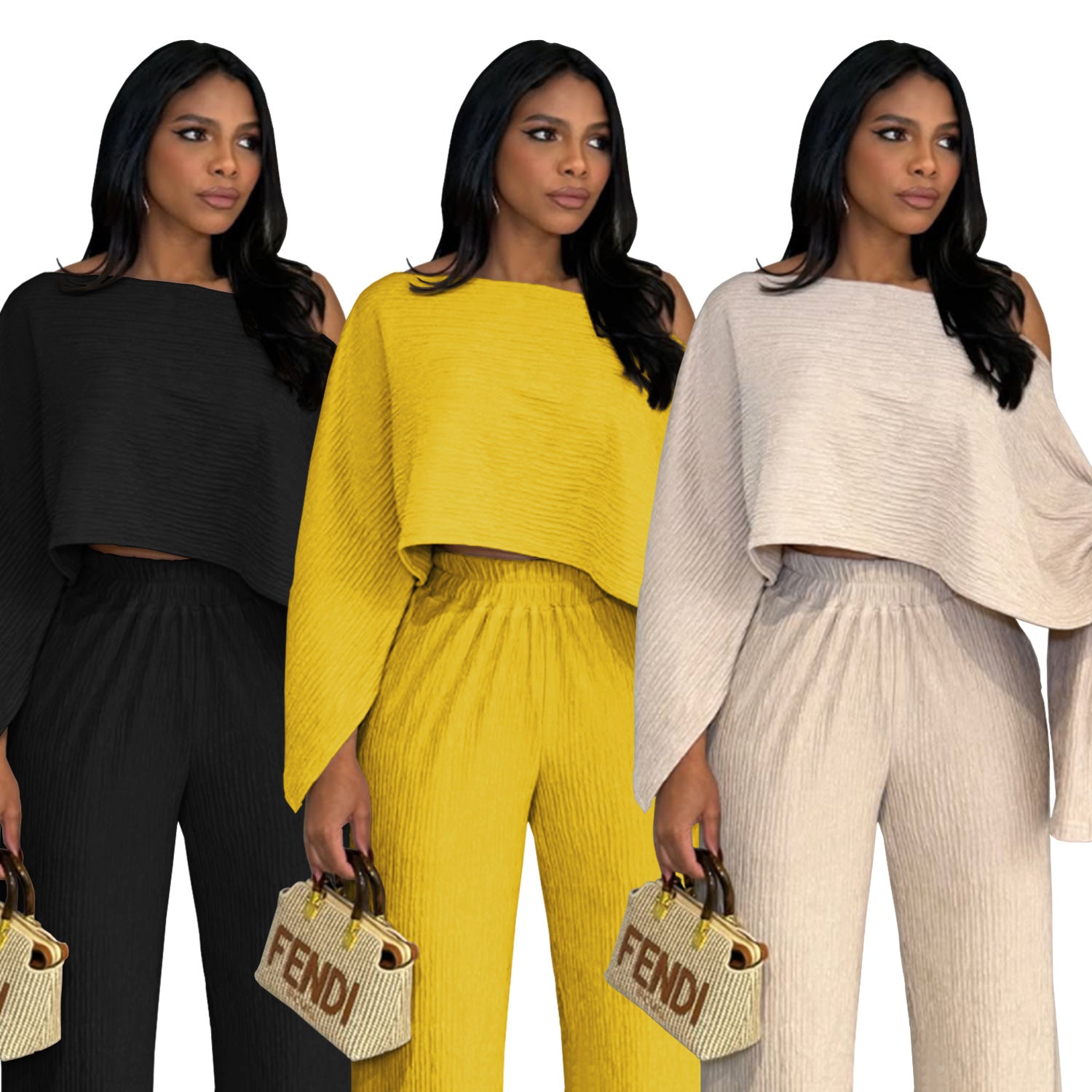 Einfarbiger zweiteiliger Damen-Set mit lässigem Oberteil und langer Hose