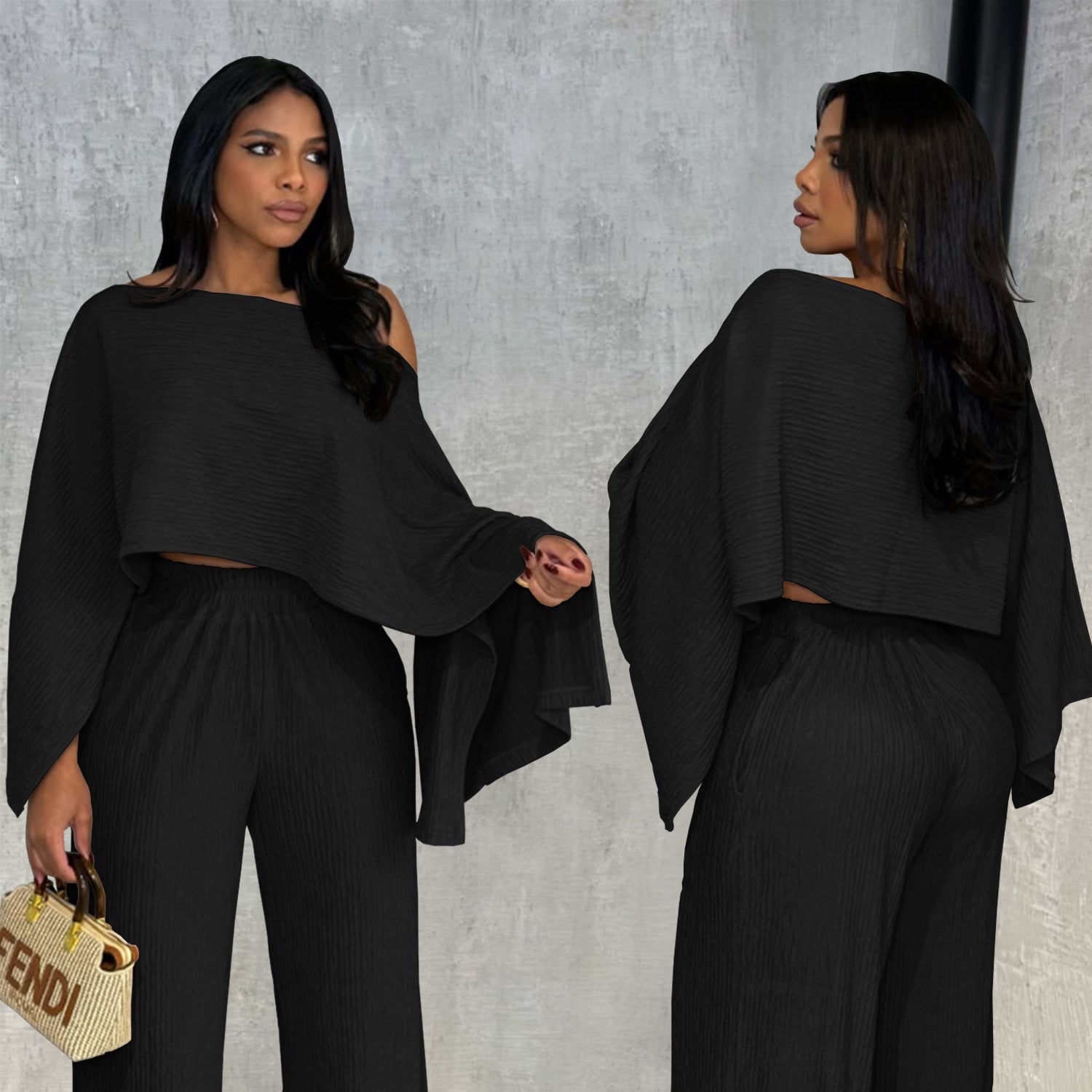 Einfarbiger zweiteiliger Damen-Set mit lässigem Oberteil und langer Hose