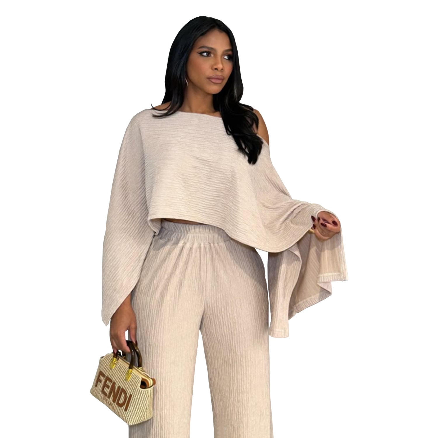 Einfarbiger zweiteiliger Damen-Set mit lässigem Oberteil und langer Hose