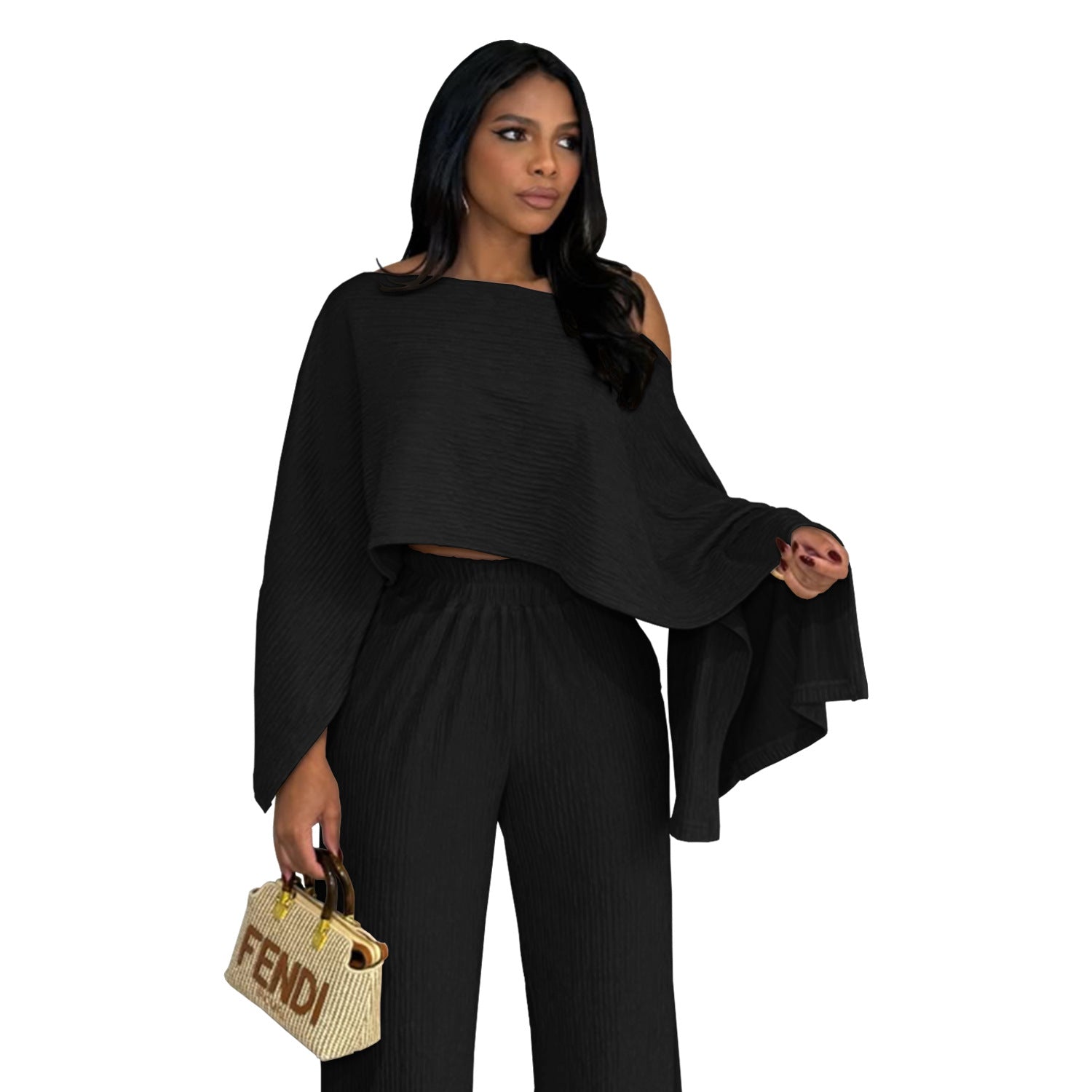 Einfarbiger zweiteiliger Damen-Set mit lässigem Oberteil und langer Hose